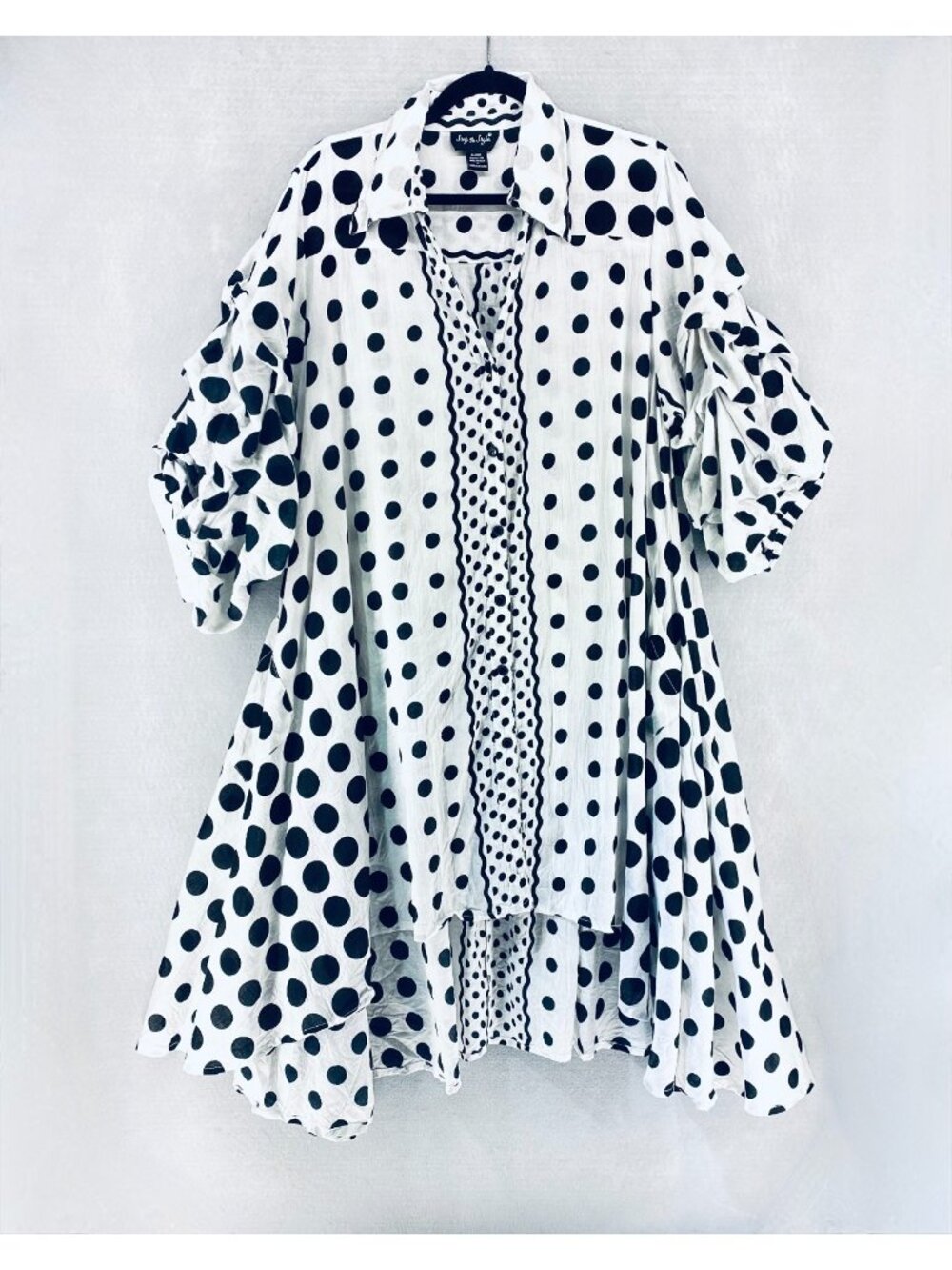 Vintage Womens Cottagcore Dress 1x White Cotton Polka Dot Lagenlook Maxi